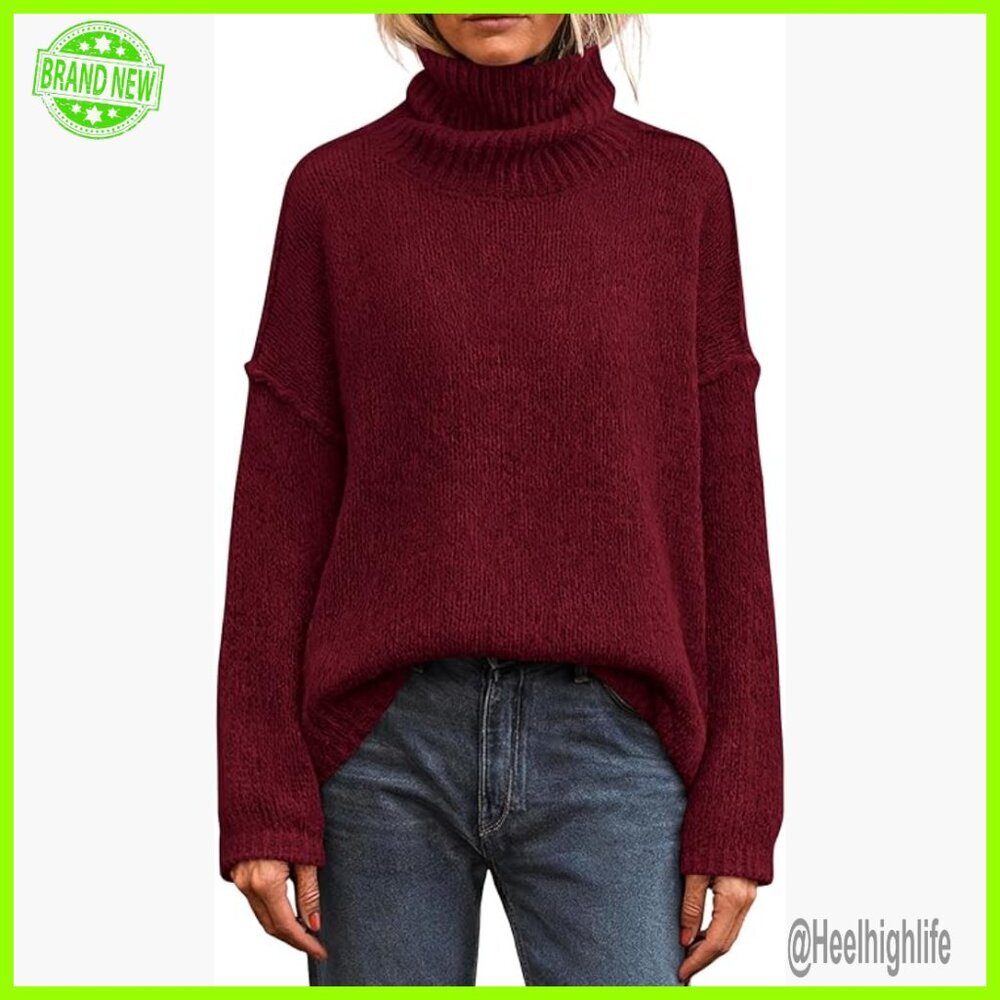 Oversized Turtleneck Pullover Sweater, Loose Fit, Long Sleeve, Knit Fabric